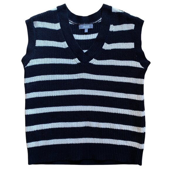 Marled Striped Sweater Vest Top Sz S Black Dark Academia Preppy Old Money Coast - Picture 11 of 11